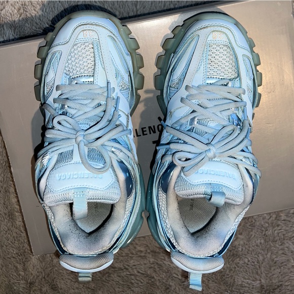 Authentic Balenciaga Track Runner Sneakers Clear Sole Light Blue Size 38 - Picture 7 of 11